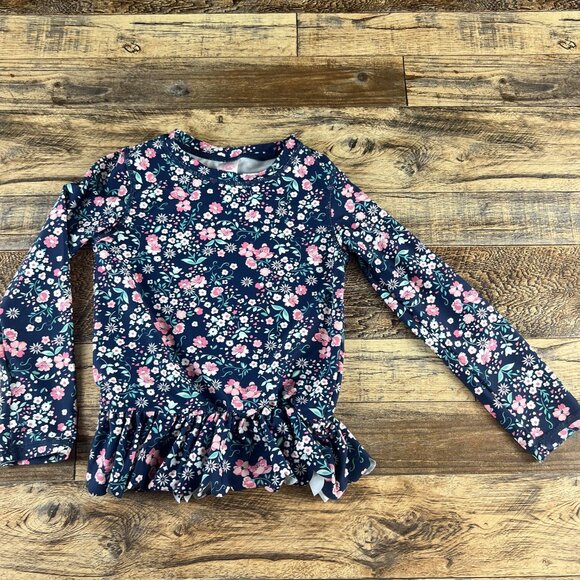 Ruffle Butts Girls Rash Guard Floral Long Sleeve Peplum Ruffle Size 5 - Picture 1 of 6